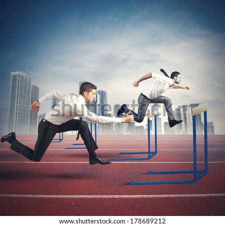 Concept of business competition with jumping businessman