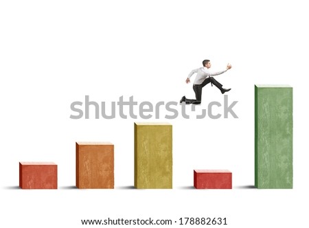 Businessman skips the crisis with a jump on a positive statistic