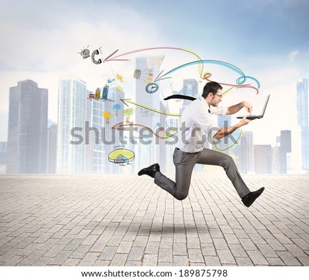 Concept of fast business with running businessman