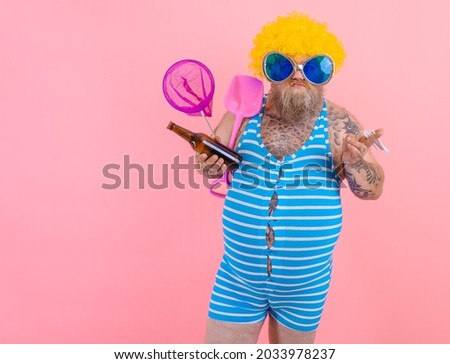 Similar – Image, Stock Photo Pensive man with paddle board before surfing