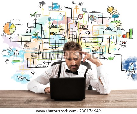 Businessman works on a difficult project with laptop