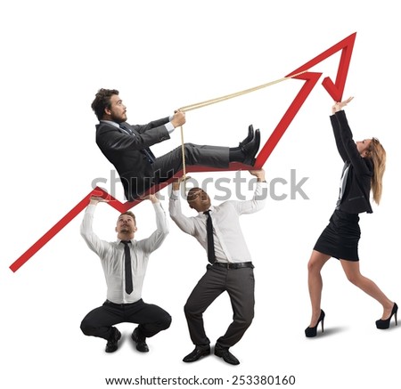 Business team support the director in his climb