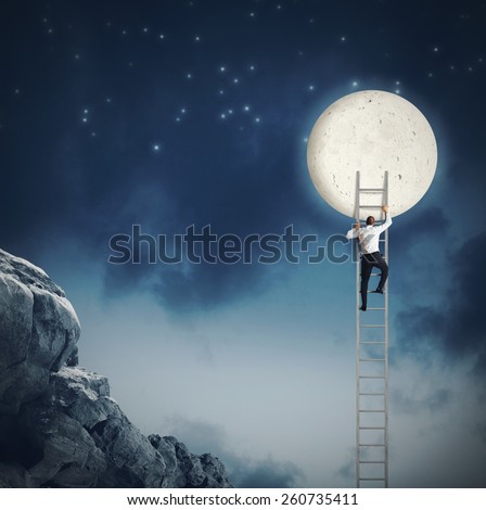 Man scale the sky because wants moon