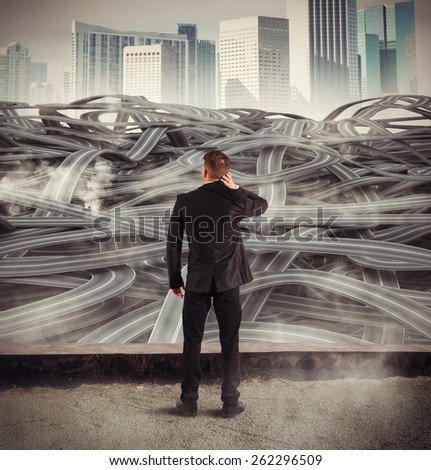 Businessman with many choices paths to take