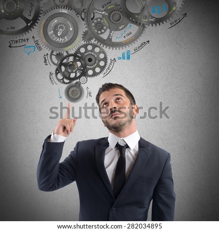 Businessman thought to a mechanism for idea