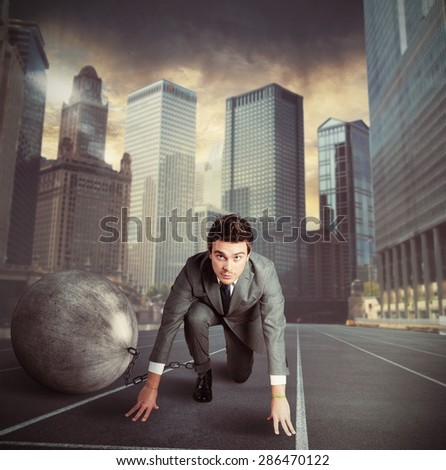 Man stuck in a challenge by an obstacle