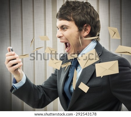 Businessman yelling for too many email received