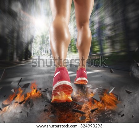 Woman runs leaving a trail of fire