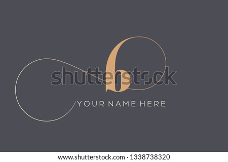 Letter B logo.Typographic icon in golden color isolated on dark background.Serif lowercase lettering.Initial character with decorative swirl.Luxury style sign. Photo stock © 