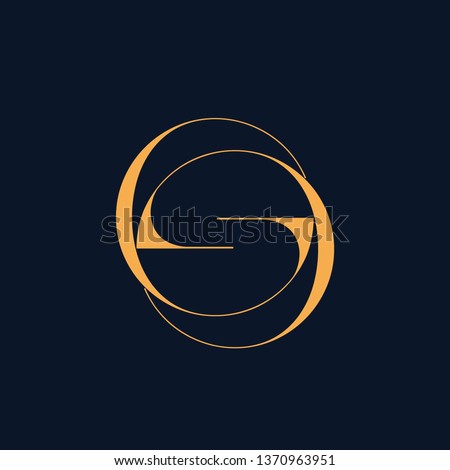 GG monogram logo.Typographic icon with double uppercase letter G in modern, clean, elegant style.Lettering sign isolated on dark color background.Intertwined initials.Thin geometric circular shapes.