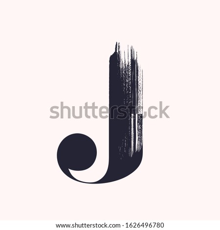 Letter J logo.Typographic style icon.Lettering sign.Signature alphabet initial isolated on light background.Serif type symbol.Modern characters shape.