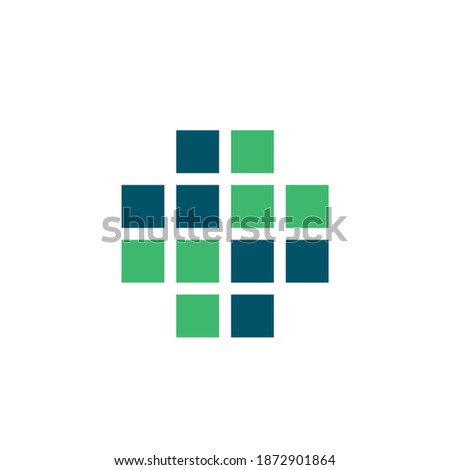 Medical cross logo.Healthcare and doctor sign.Pharmacy icon isolated on light background.First aid geometric symbol for medics, doctors and emergency ambulance.Blue and green square shapes.