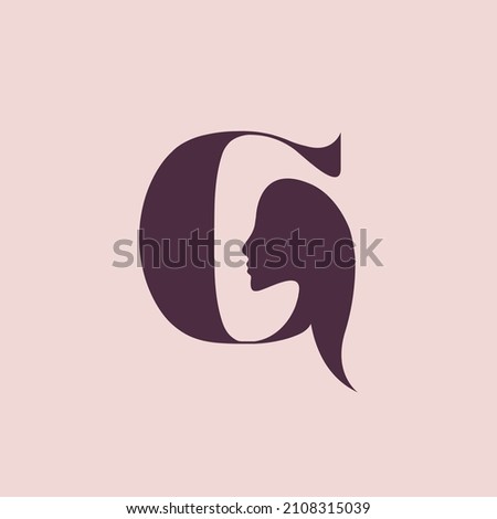 Beauty, hair salon letter G. Cosmetics, beautician, spa, hairdresser logo isolated on light background. Beautiful woman portrait. Alphabet initial icon. Young lady face. Elegant, glamour style.