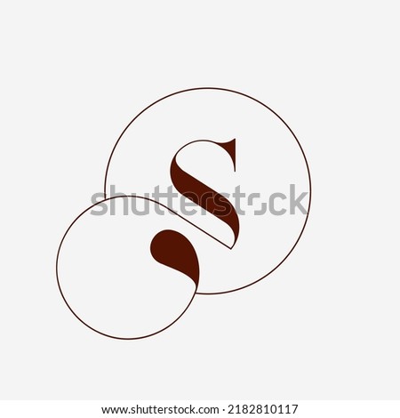 Letter S logo. Alphabet initial. Lettering sign isolated on light background. Decorative style icon for brand identity. Elegant calligraphy, beauty, deco design, serif font monogram. Circle frame.
