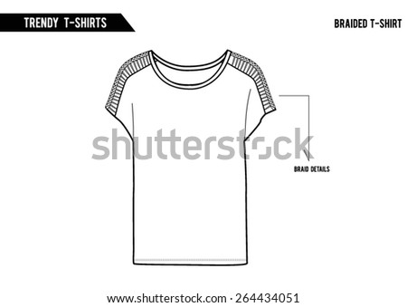 Women top,t-shirt with braided details in vector.