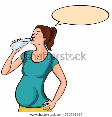 pregnant woman drinking water cartoon illustration and speaking Stok fotoğraf © 