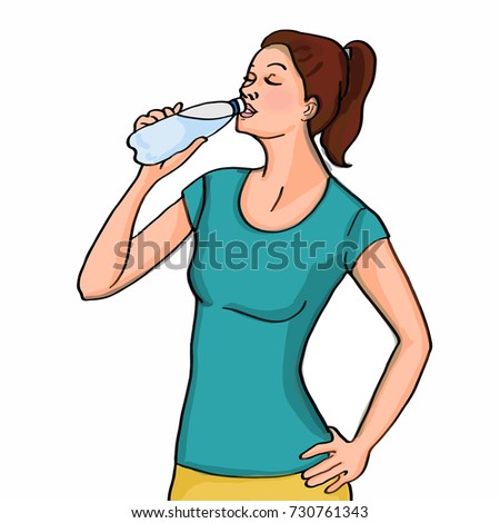  woman drinking water cartoon illustration  Stok fotoğraf © 