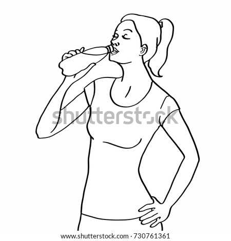pregnant woman drinking water cartoon illustration drawing Stok fotoğraf © 