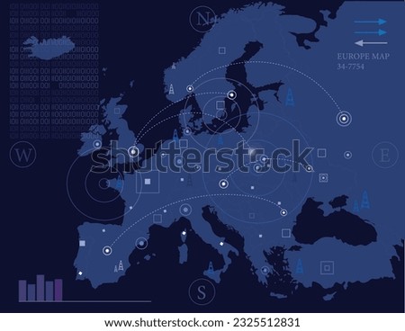 Blue europe map, strategy, economy and technology