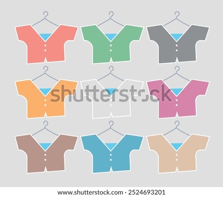 Set of colored icons: nine little baby or doll skirts on crutch