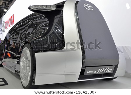 PARIS - OCTOBER 8, 2012: The Toyota iiMo concept car displayed during Le Mondial de l'Automobile 2012 in Paris  on October 8, 2012 in Paris.