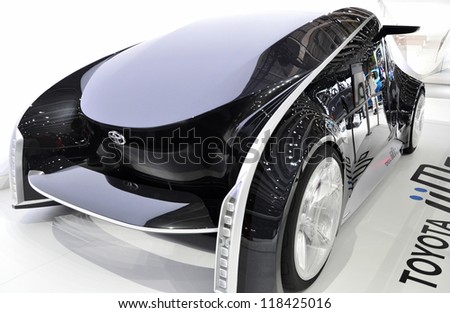 PARIS - OCTOBER 8, 2012: The Toyota iiMo concept car displayed during Le Mondial de l\'Automobile 2012 in Paris  on October 8, 2012 in Paris.