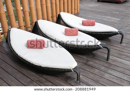 Deck chairs on the terrace of a luxury