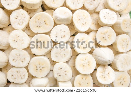 Sliced fresh banana skewers Close up of Banana slices