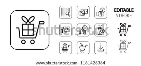 Commerce, marketing, shopping, business icon set. Simple outline web icons. Editable stroke. Vector illustration. 