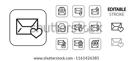 Post letter, message, mail, email icon set. Simple outline web icons. Editable stroke. Vector illustration. 