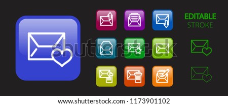 Mail, post letter, envelope, message, email buttons. 3d icon set. Glossy colorful website icons. Editable stroke. Vector illustration. 