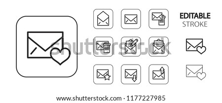 Office icon set. Letter, note, message, mail, email. Simple outline web application icons. Editable stroke. Vector illustration. 