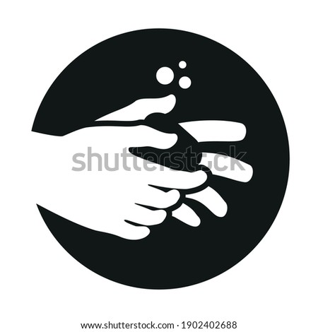Washing hands icon or sign. Hands are holding soap. Round icon.