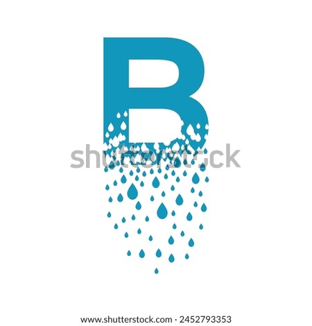 The letter B dissolves into droplets. Drops of liquid fall out as precipitation. Destruction effect. Dispersion.