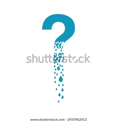The question mark dissolves into droplets. Drops of liquid fall out as precipitation. Destruction effect. Dispersion.
