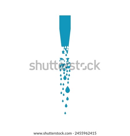 The exclamation point dissolves into droplets. Drops of liquid fall out as precipitation. Destruction effect. Dispersion.