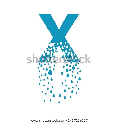 The letter X dissolves into droplets. Drops of liquid fall out as precipitation. Destruction effect. Dispersion.
