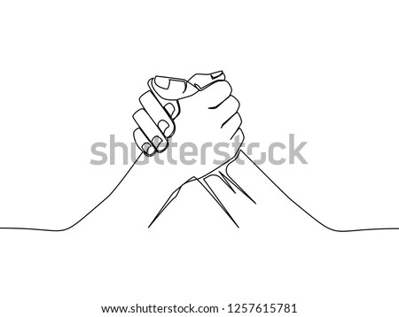 One line drawing of two gripping hand each other celebrate their success and achievement to deal big project. Single line drawing of business concept. Vector illustration graphic on white background