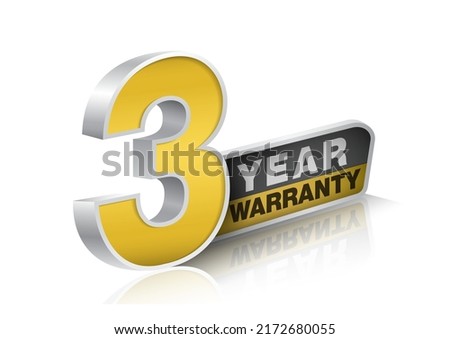 3 year warranty 3D perspective on reflection white background. EPS file.