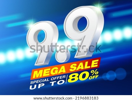 9.9 Mega Sale Banner Super Special Sale Symbol Template Design For social media, websites, online shopping, special offers, discounts of 80%.