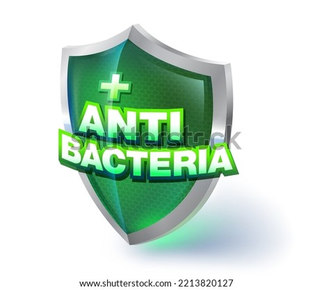 Antibacterial Glass Shield. Antibacterial, virus and germ protection symbols accompanying hygiene advertisements.