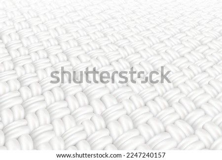 Close up interlaced horizontal fabric fibers. White fibers with a spiral surface. Vector realistic file.