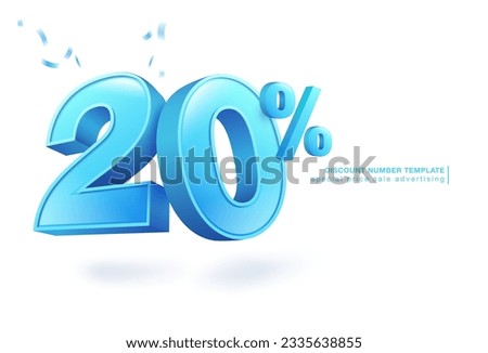 20 percent discount number template blue 3d font. use for promotional advertisement in special sale Isolated on white background. illustrator vector file.