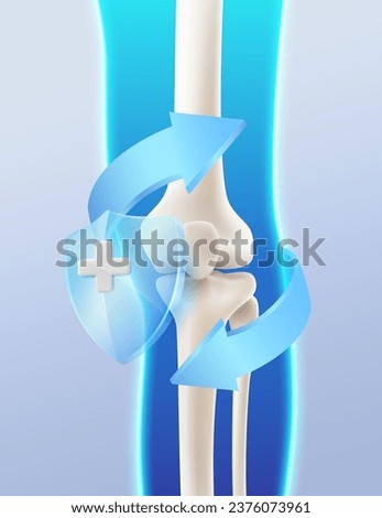 Symbol of bone protection and treatment by specialized doctors. Knee bones and leg bones with glass armor Referring to hospitals, doctors, vitamins for bone health, realistic 3D vector files.