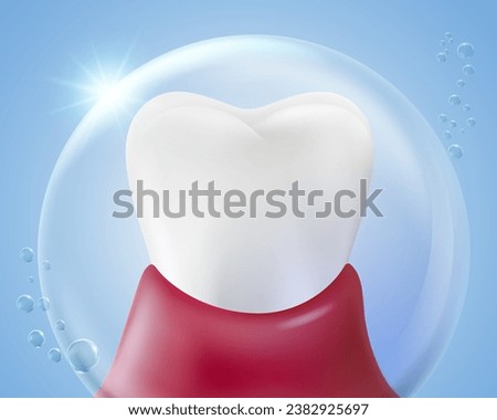 Fluoride shield prevents tooth decay and helps strengthen gums. Realistic vector illustration.
