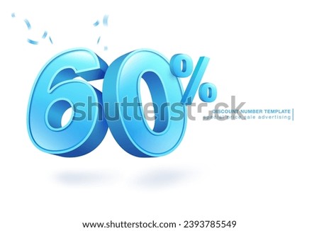 60 percent discount number template in blue 3D font. use for promotional advertisement in special sale Isolated on white background. illustrator vector file.