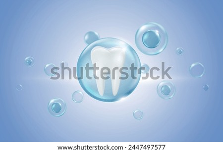 The power of fluoride, a salt of the element fluorine. Protects strong, clean, white teeth and prevents tooth decay. Realistic vector background.