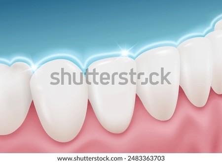 Teeth enamel treated with fluoride Helps protect teeth to keep them white, clean, and strong. Realistic vector illustration.