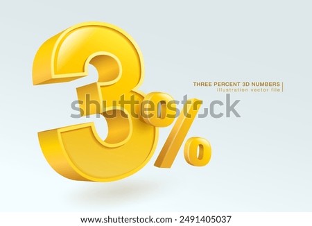 Three percent number or 3% special offer isolated on white background. 3d illustration vector file.