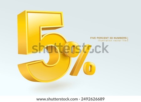 Five percent number or 5% special offer isolated on white background. 3d illustration vector file.